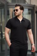 Erkek Yakalı Fermuarlı T-shirt Pantolon Ikili Rahat Takım resmi